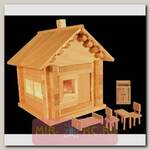 Деревянный конструктор Избушка-Теремок с мебелью (свет), 94 детали